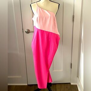 One shoulder strap dress with side slit. Two tone pink. Back zip. Size S